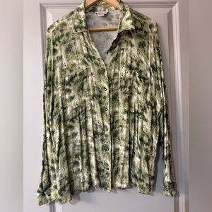 Tru Luxe Jeans Green Tie Dye Button Front Blouse XL